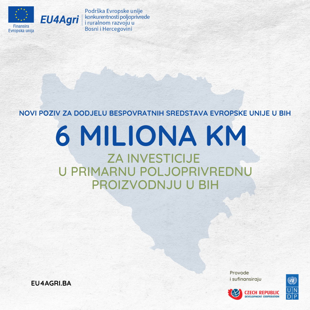 Obavijest poljoprivrednim proizvođačima, obrtima i zadrugama o Javnom pozivu za dodjelu grantova za investicije u primarnu poljoprivrednu proizvodnju