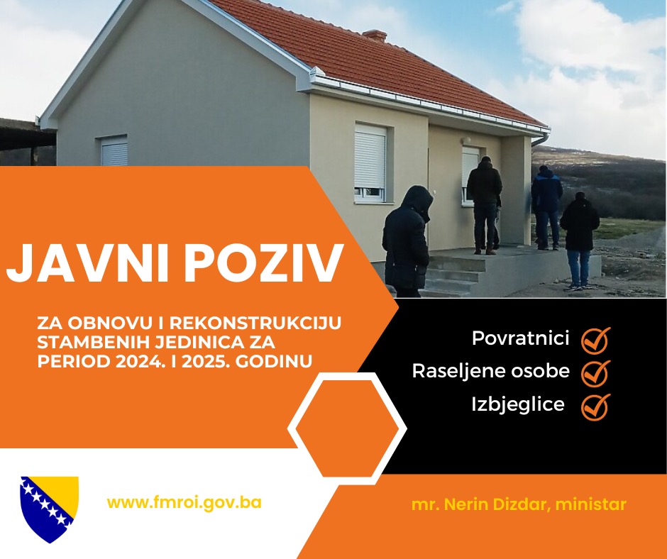 JAVNI POZIV za financiranje i sufinanciranje infrastrukturnih i drugih projekata od značaja za širu društvenu zajednicu u mjestima povratka na prostoru Bosne i Hercegovine u razdoblju 2024. i 2025. godina  