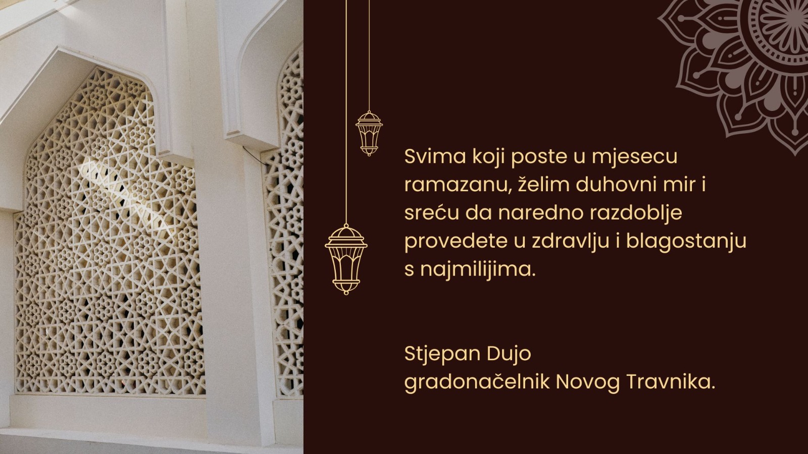 Poruka gradonačelnika povodom mjeseca ramazana 
